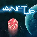 Két bolygó egy sötét űr háttér előtt, középen egy világító vörös oszlop, a kép tetején pedig a PLANET felirat látható