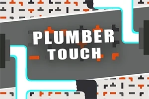 Színes csövek formáznak labirintust fekete alapon, középen Plumber Touch felirat