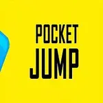 Egy kék mosolygós kocka sárga háttér előtt, mellette a Pocket Jump felirat