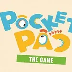 Színes, játékos stílusú szöveg, amely a Pocket Pac címet és alatta a The Game feliratot ábrázolja, világos háttérrel