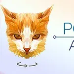 Poligon stílusú macska arc, mellette a POLY ART felirat