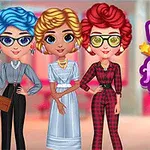 Három női figura, különböző színes frizurával, retro ruhákban, mellette Popular 80s Fashion Trends felirat színes betűkkel