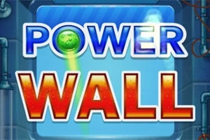 A kép egy kék háttér előtt lévő POWER WALL feliratot ábrázol, ahol a POWER felett egy világító zöld gömb látható