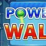 A kép egy kék háttér előtt lévő POWER WALL feliratot ábrázol, ahol a POWER felett egy világító zöld gömb látható