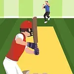 Batsman piros sisakban és mellényben várja az érkező labdát, miközben egy fehér-pólót viselő játékos dob felé