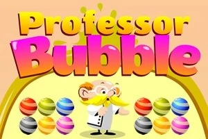 Egy rajzfilm stílusú professzor és színes, csíkos buborékok kaleidoszkópszerű elrendezésben