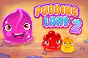 Aranyos, színes zseléfigurák élénk háttér előtt, Pudding Land 2 felirattal
