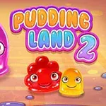 Aranyos, színes zseléfigurák élénk háttér előtt, Pudding Land 2 felirattal