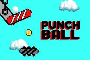 Kék háttér előtt piros-fehér platform, felhők és egy sárga érme mellett a PUNCH BALL felirat látható