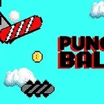 Kék háttér előtt piros-fehér platform, felhők és egy sárga érme mellett a PUNCH BALL felirat látható