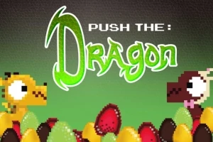 Két pixeles sárkány karakter színes tojások előtt, zöld háttérrel és a Push The: Dragon felirattal