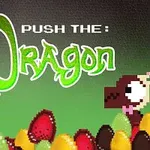 Két pixeles sárkány karakter színes tojások előtt, zöld háttérrel és a Push The: Dragon felirattal