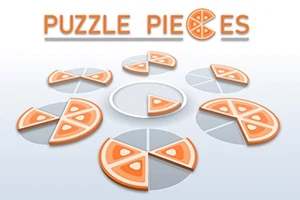 Narancssárga pizzaszeletek puzzle-darabokként elrendezve, a háttérben a Puzzle Pieces felirattal