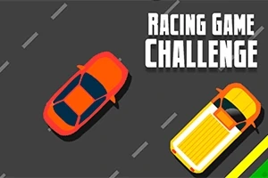 Narancssárga és sárga autók egy sötétszürke úton láthatók, fehér csíkokkal és Racing Game Challenge felirattal a jobb felső sarokban
