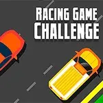 Narancssárga és sárga autók egy sötétszürke úton láthatók, fehér csíkokkal és Racing Game Challenge felirattal a jobb felső sarokban