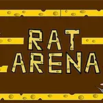 Egy barna háttér előtt sárga sajt alakú elemek között két egér látható, miközben középen nagy betűkkel a RAT ARENA felirat jelenik meg