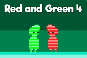 Két pixeles figurát ábrázol, egy zöldet és egy pirosat, zöld háttér előtt, a Red and Green 4 felirattal