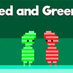 Két pixeles figurát ábrázol, egy zöldet és egy pirosat, zöld háttér előtt, a Red and Green 4 felirattal
