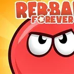 Egy piros, mosolygós golyó szembenéz ránk, mögötte sárga sugaras háttér, felül RED BALL FOREVER felirattal