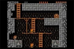 Rick Dangerous Egy pixelgrafikás labirintus képe több létrával és csapdával kőfalak között