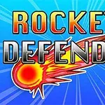 Színes, dinamikus háttér előtt egy stilizált, lángoló meteor és az ROCKETS DEFENDER felirat látható