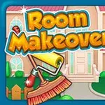 Rajzolt lány áll egy nagy ház előtt, mellette egy ecset és egy festőhenger, a Room Makeover felirat látható