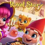 Royal Story Egy rajzfilmstílusú kép, amelyen egy boszorkánynak öltözött lány főz, mellette egy manó és egy maciszerű karakter látható vidám környezetben
