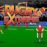 Két rajzolt rögbijátékos látható egy zöld pályán, háttérben lelátóval és Rugby Extreme felirattal