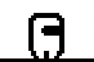 Fekete-fehér, pixeles karakter stilizált képe, egyszerű, körvonalas kivitelben