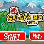 Rajzolt táj háttérrel, hegyekkel és erdővel, középen Sallys BBQ Joint felirattal, a jobb oldalon egy rajzolt karakterrel, alul pedig két piros gombbal Start és More Games felirattal