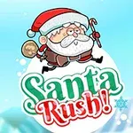 Egy rajzolt Mikulás képe, aki a hóban fut, miközben a Santa Rush!