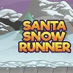 Mikulás szalad havas tájon fenyők és hegyek között, mellette „Santa Snow Runner” felirat
