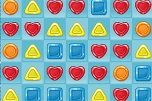 Színes, egymás mellett sorakozó geometriai formák, köztük piros szívek, sárga háromszögek és kék négyzetek