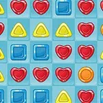 Színes, egymás mellett sorakozó geometriai formák, köztük piros szívek, sárga háromszögek és kék négyzetek