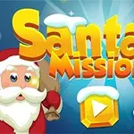Mikulás és egy szarvas rajzfilmfiguraként ábrázolva, mellettük a Santas Mission felirat és egy játékgomb