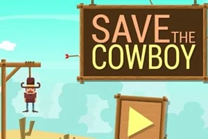 Egy rajzfilmszerű jelenet, ahol egy cowboy lóg a kötélen, mellette egy nagy tábla SAVE THE COWBOY felirattal, és egy lejátszás gomb