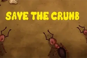 Hangya rajzok barna háttéren, SAVE THE CRUMB szöveggel