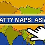 Színes ázsiai térkép, középen egy kéz ikon és a SCATTY MAPS: ASIA felirat