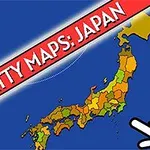 Japán térképe színes tartományokkal és egy mutató kéz grafikával