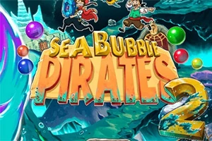 Színes buborékok és kalózok egy szöveggel, amely azt mondja: Sea Bubble Pirates 2