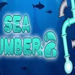 Rajzfilmhalak úszkálnak csövek között, kék háttérrel, középen nagy betűkkel a Sea Plumber 2 felirat