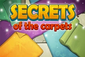 Színes, egymásra helyezett szőnyegek illusztrációja, melyek fölött a „Secrets of the carpets” felirat látható