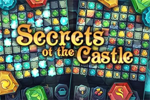 Színes drágakövekkel teli játéktábla, középen „Secrets of the Castle felirattal