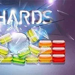 Színes téglalapok törése egy jégszerű gömb által, háttérben a SHARDS felirattal