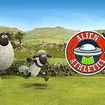 Három animált bárány ugrik át egy szalmabálán egy zöld mezőn, a jobb oldalon egy Alien Athletics logó