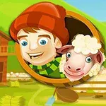 Egy vidám fiatal fiú piros sapkában és kockás sálban, mellette pedig egy bárány, háttérben egy piros faház és zöld dombok