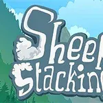 A kép egy rajzfilmszerű háttér előtt a Sheep Stacking feliratot ábrázolja, fellegekkel és hegyekkel