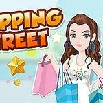 Fiatal nő ábrázolása bevásárlótáskákkal, Shopping Street felirat és csillagok
