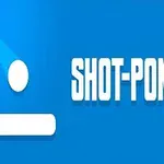 Kék háttér előtt egy fehér labda és ütő rajza látható, mellette a Shot-Pong felirat