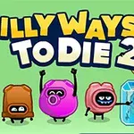 Színes, vidám karakterek különböző tevékenységeket végeznek egy zöld háttér előtt, a képen Silly Ways to Die 2 felirattal
